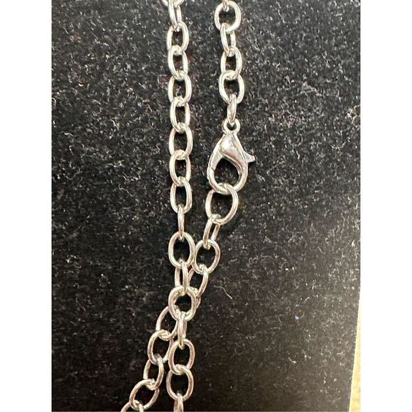Stunning adjustable long  VINTAGE 90s statement Style Necklace Donut Silver tone - Picture 4 of 8
